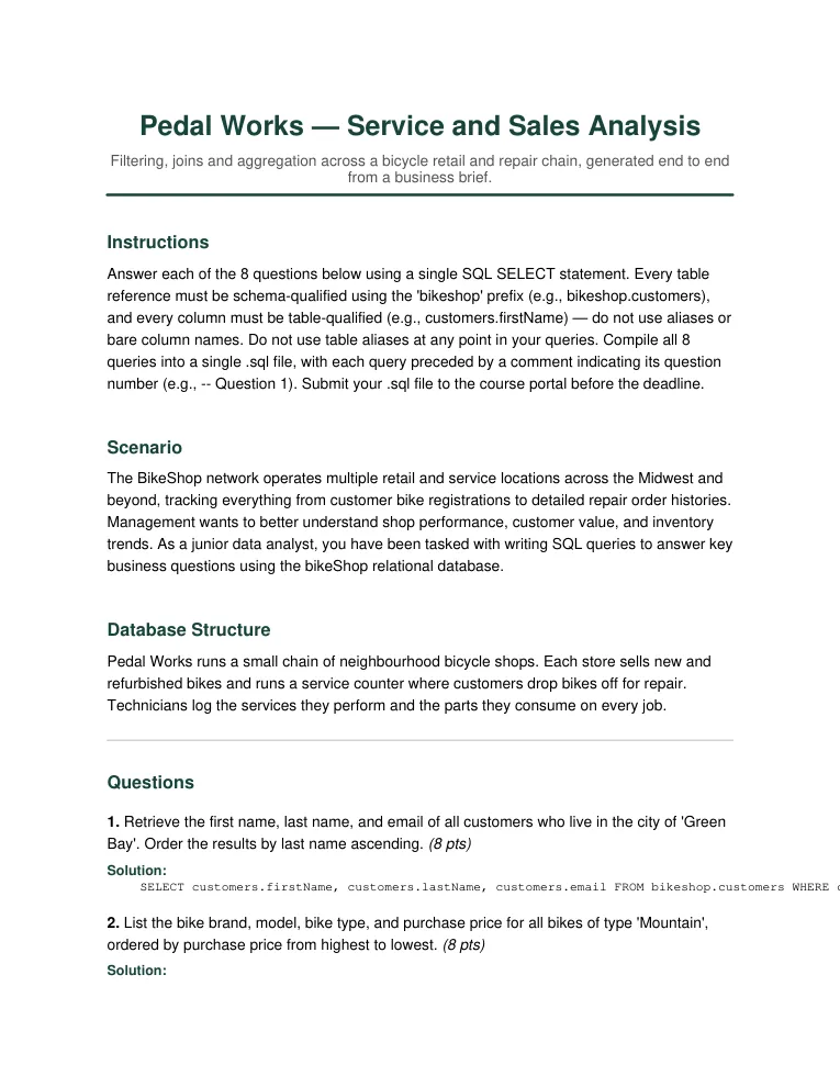 First page of a generated answer key
